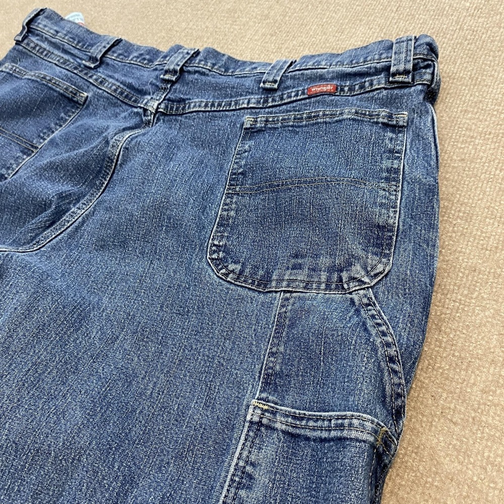 Wrangler Jeans Mens 42x30 Blue Relaxed Straight Stretch Carpenter Denim 94LXWDV